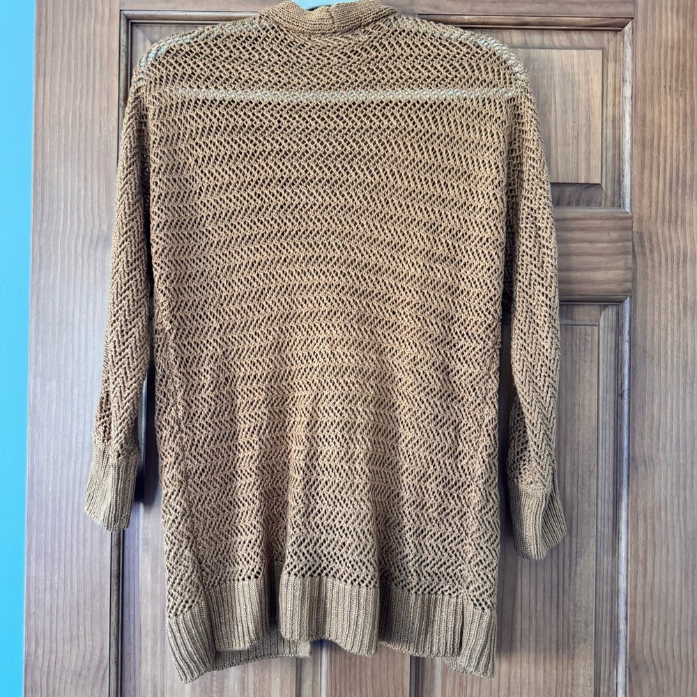 Crocheted Open Front Cardigan Marled Reunited Women’s Small Tan Lightweight - Picture 4 of 4